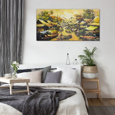 Tropical Water Market Glass Wall Art