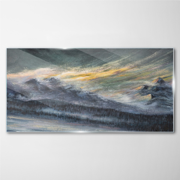 Mountain landscape at dusk Glass Wall Art