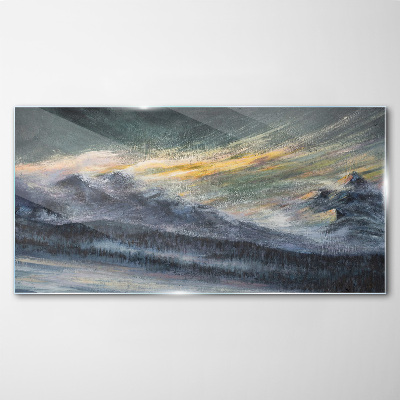 Mountain landscape at dusk Glass Wall Art