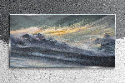 Mountain landscape at dusk Glass Wall Art
