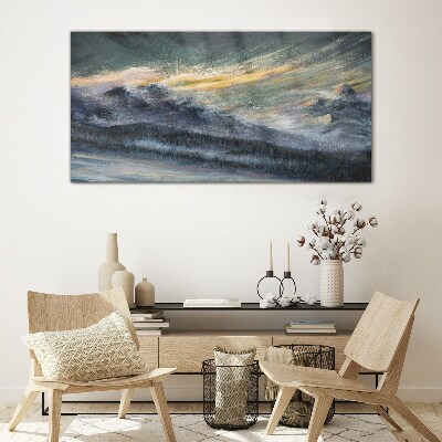 Mountain landscape at dusk Glass Wall Art