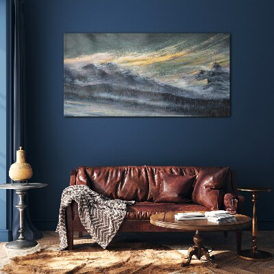 Mountain landscape at dusk Glass Wall Art