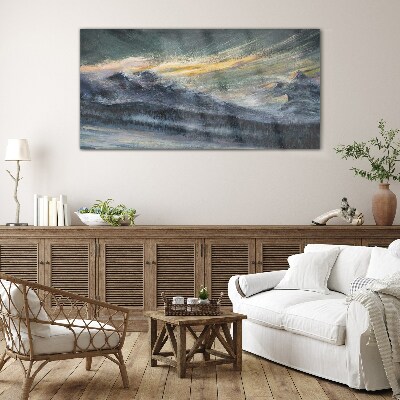 Mountain landscape at dusk Glass Wall Art