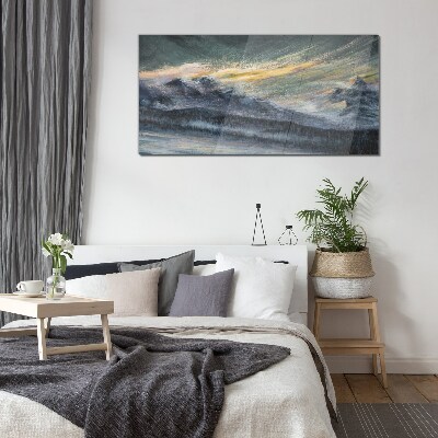 Mountain landscape at dusk Glass Wall Art