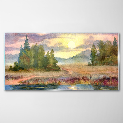 A quiet morning by the lake Glass Wall Art