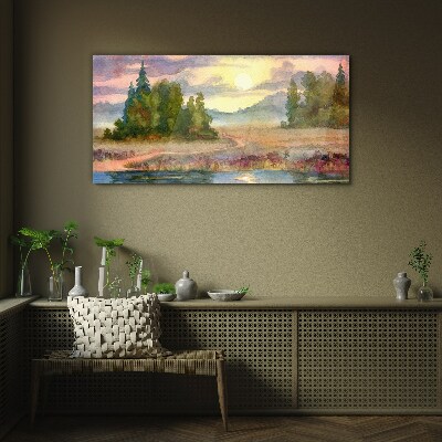 A quiet morning by the lake Glass Wall Art
