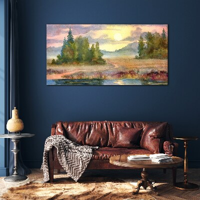 A quiet morning by the lake Glass Wall Art