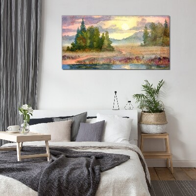 A quiet morning by the lake Glass Wall Art