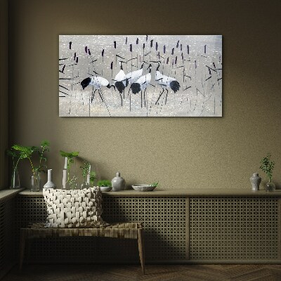 White cranes in the reeds Glass Wall Art