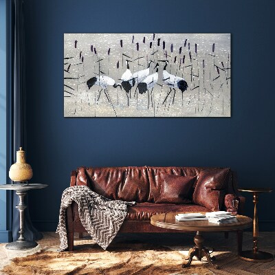 White cranes in the reeds Glass Wall Art