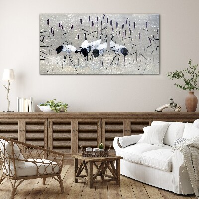 White cranes in the reeds Glass Wall Art