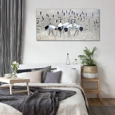 White cranes in the reeds Glass Wall Art