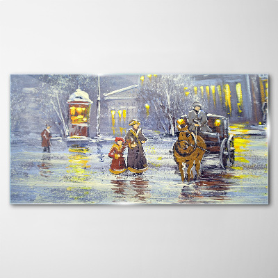 Winter evening in the city Glass Wall Art