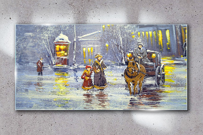 Winter evening in the city Glass Wall Art