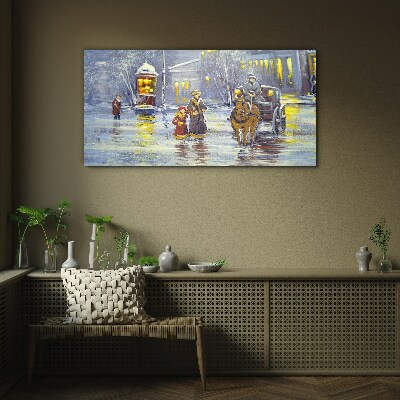 Winter evening in the city Glass Wall Art