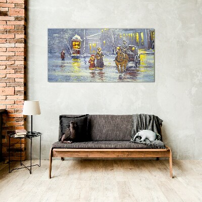 Winter evening in the city Glass Wall Art