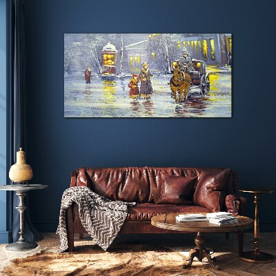 Winter evening in the city Glass Wall Art