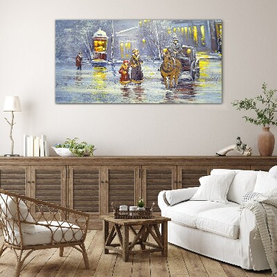 Winter evening in the city Glass Wall Art