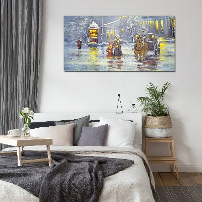 Winter evening in the city Glass Wall Art