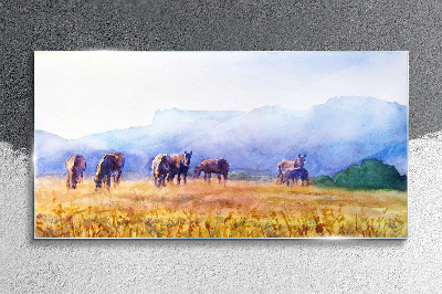 Animals horses meadow nature Glass Wall Art