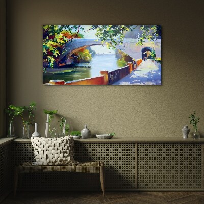 Bridge in the sunny park Glass Wall Art
