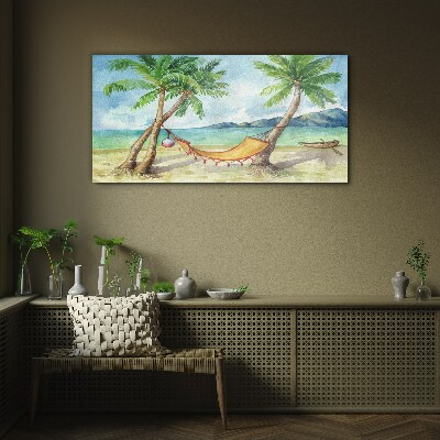 Beach hammock palm sea Glass Wall Art