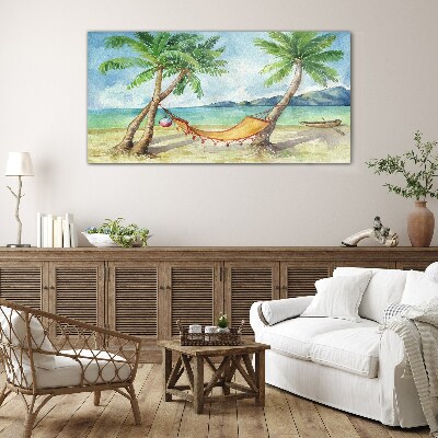 Beach hammock palm sea Glass Wall Art