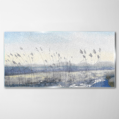 A peaceful landscape with grasses Glass Wall Art