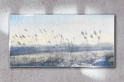 A peaceful landscape with grasses Glass Wall Art