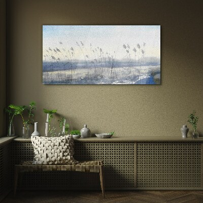 A peaceful landscape with grasses Glass Wall Art