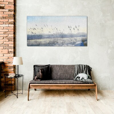 A peaceful landscape with grasses Glass Wall Art