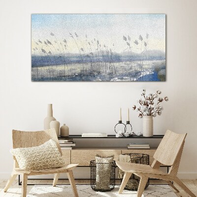 A peaceful landscape with grasses Glass Wall Art