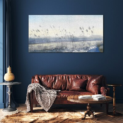 A peaceful landscape with grasses Glass Wall Art