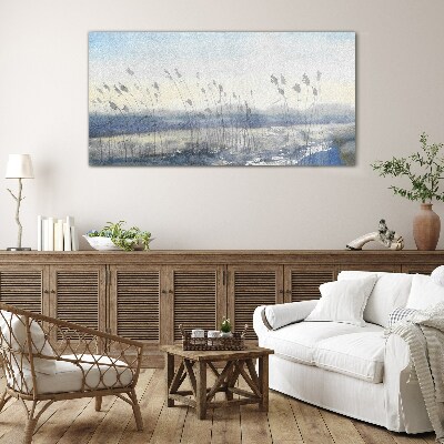 A peaceful landscape with grasses Glass Wall Art