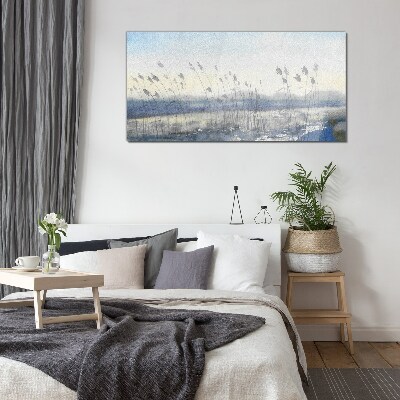 A peaceful landscape with grasses Glass Wall Art