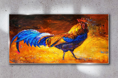 Colorful rooster against the background of fire Glass Wall Art