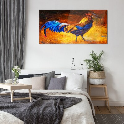 Colorful rooster against the background of fire Glass Wall Art