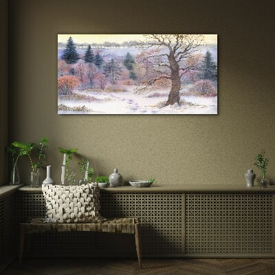 Winter landscape with a lonely tree Glass Wall Art