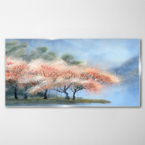 Spring trees in pastel colors Glass Wall Art