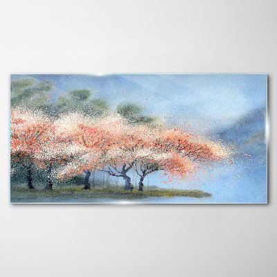 Spring trees in pastel colors Glass Wall Art