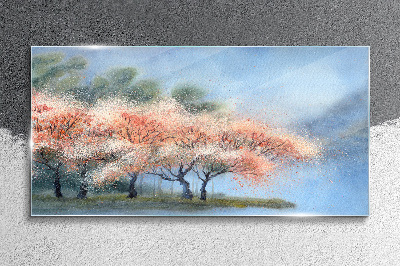 Spring trees in pastel colors Glass Wall Art