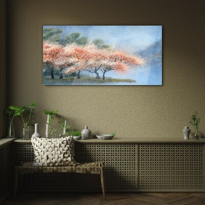 Spring trees in pastel colors Glass Wall Art