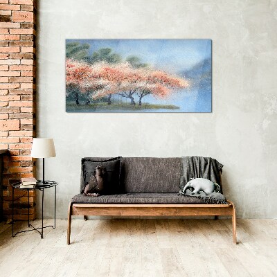 Spring trees in pastel colors Glass Wall Art
