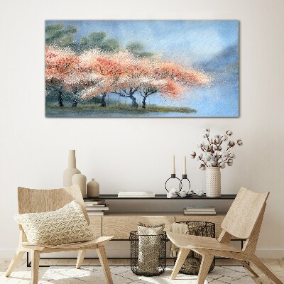 Spring trees in pastel colors Glass Wall Art