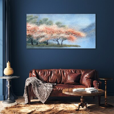 Spring trees in pastel colors Glass Wall Art