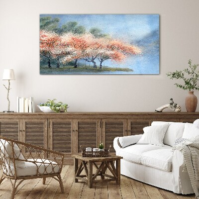 Spring trees in pastel colors Glass Wall Art