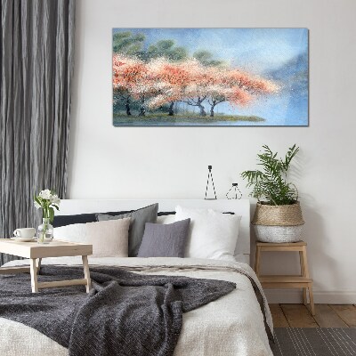 Spring trees in pastel colors Glass Wall Art