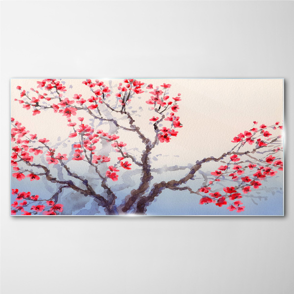 Floral landscape of a spring tree Glass Wall Art