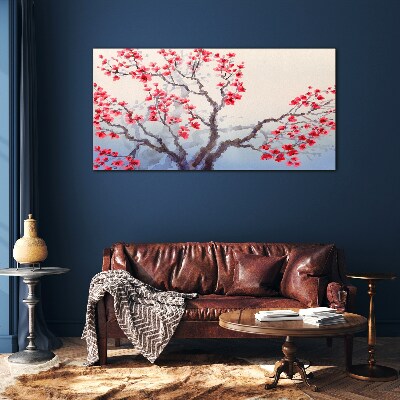 Tree branches flowers Glass Wall Art