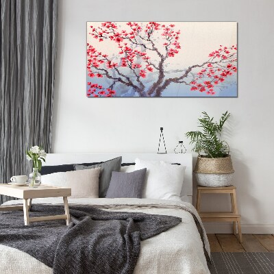 Floral landscape of a spring tree Glass Wall Art